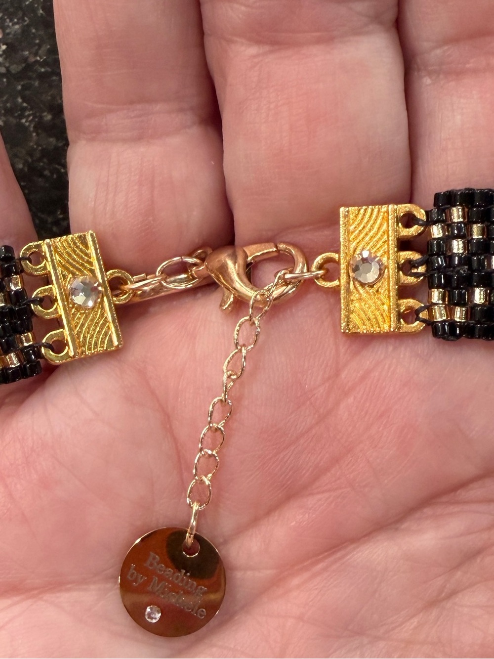 Black & Gold Art Deco Beaded Bracelet - Picture 10 of 11
